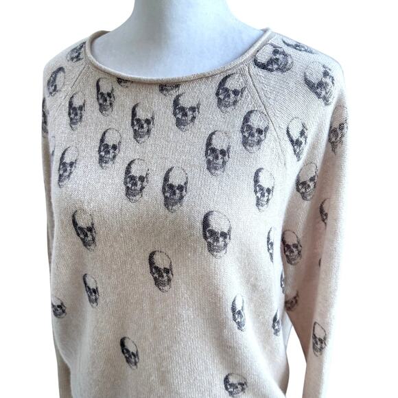 Skull Cashmere Sweater Small Pink Beige Skull Graphic 100% Cashmere Pullover - Picture 3 of 9